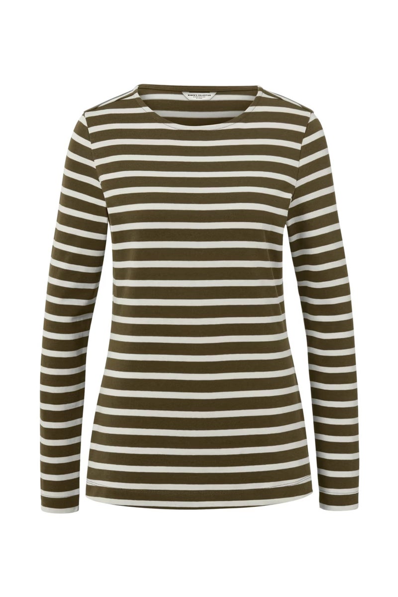 Tchibo Women Crew Neck Long Sleeve Stripe T-Shirt, Multicolor - Image 3